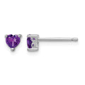 Sterling Silver Rhodium-plated 4mm Heart Amethyst Post Earrings