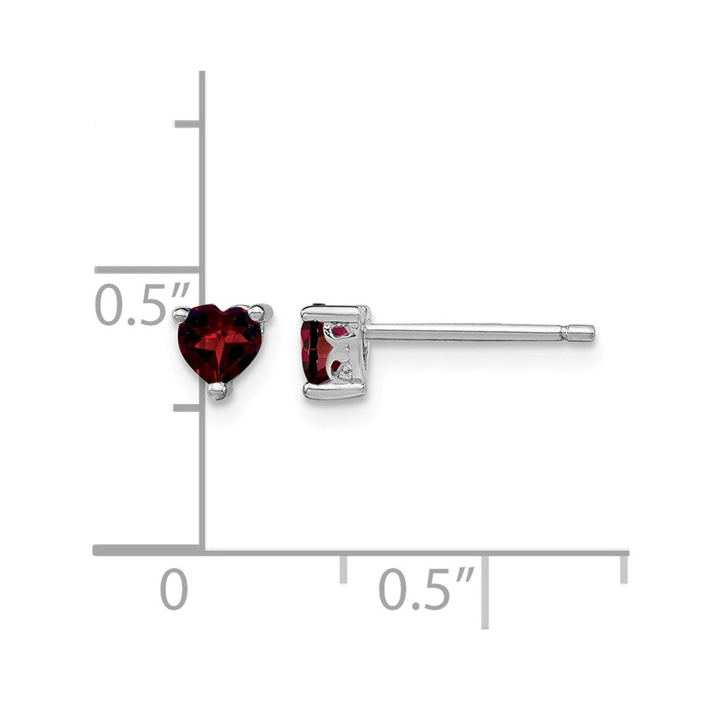 Sterling Silver Rhodium-plated 4mm Heart Garnet Post Earrings