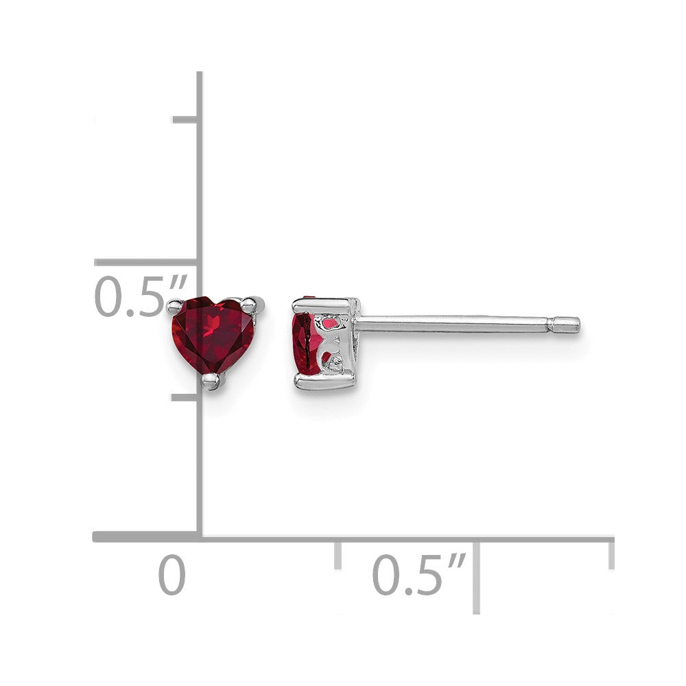 Sterling Silver Rhodium-plated 4mm Heart Created Ruby Post Earrings