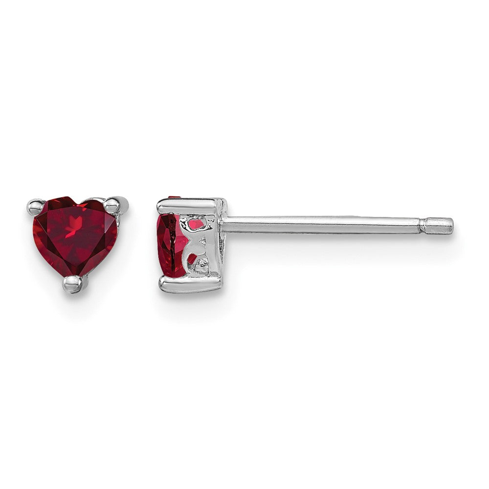 Sterling Silver Rhodium-plated 4mm Heart Created Ruby Post Earrings