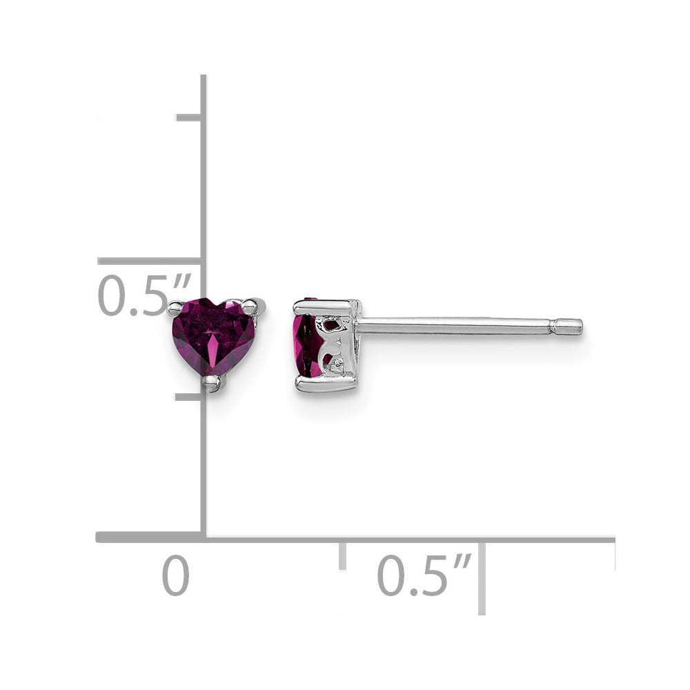 Sterling Silver Rhod-plated 4mm Heart Rhodolite Garnet Post Earrings