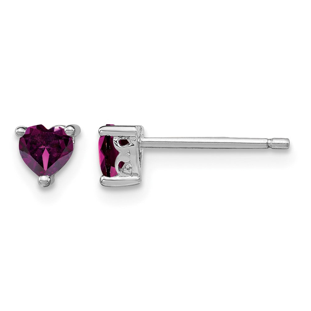 Sterling Silver Rhod-plated 4mm Heart Rhodolite Garnet Post Earrings