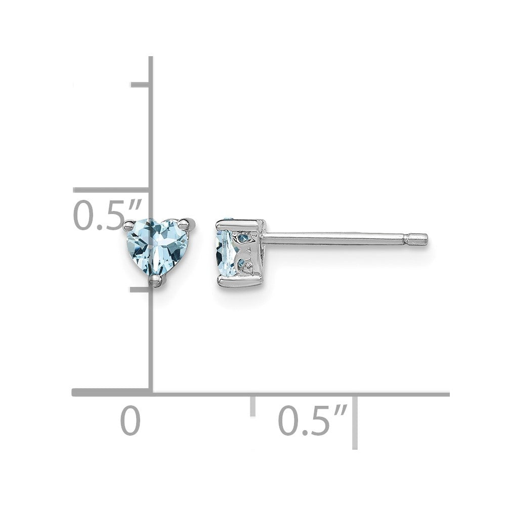 Sterling Silver Rhodium-plated 4mm Heart Aquamarine Post Earrings