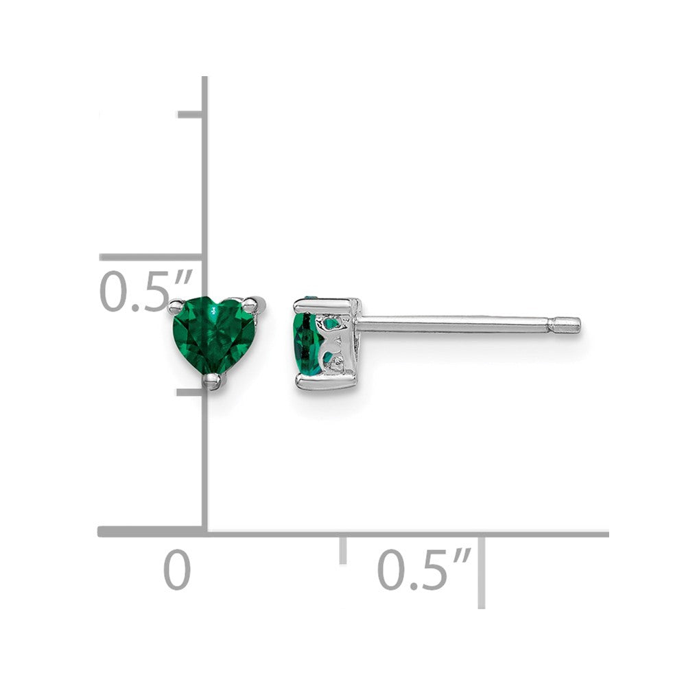 Sterling Silver Rhod-plated 4mm Heart Created Emerald Post Earrings