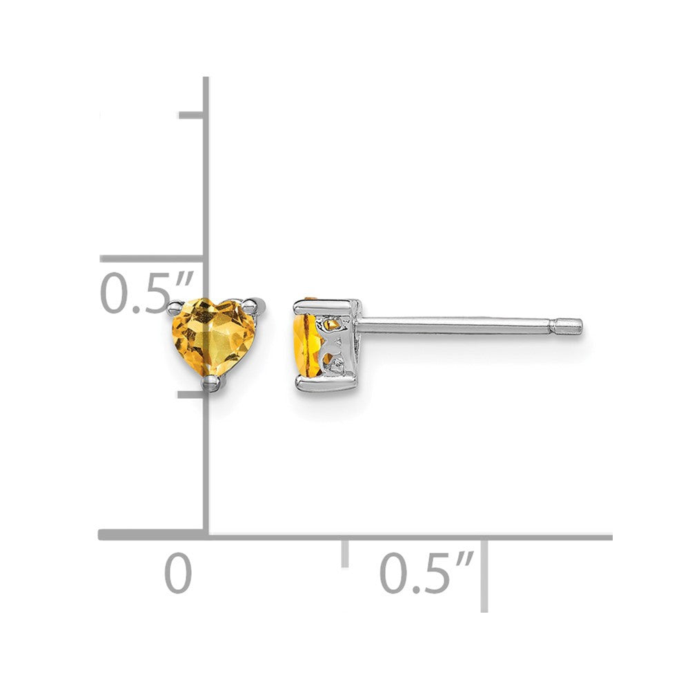 Sterling Silver Rhodium-plated 4mm Heart Citrine Post Earrings