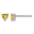 Sterling Silver Rhodium-plated 4mm Heart Citrine Post Earrings