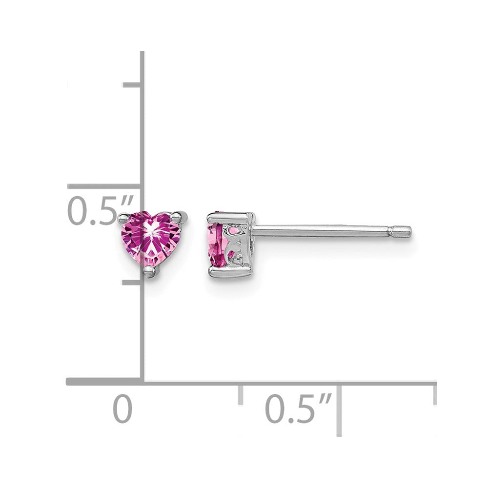 Sterling Silver Rhod-pltd 4mm Heart Cr. Pink Sapphire Post Earrings