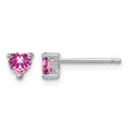 Sterling Silver Rhod-pltd 4mm Heart Cr. Pink Sapphire Post Earrings