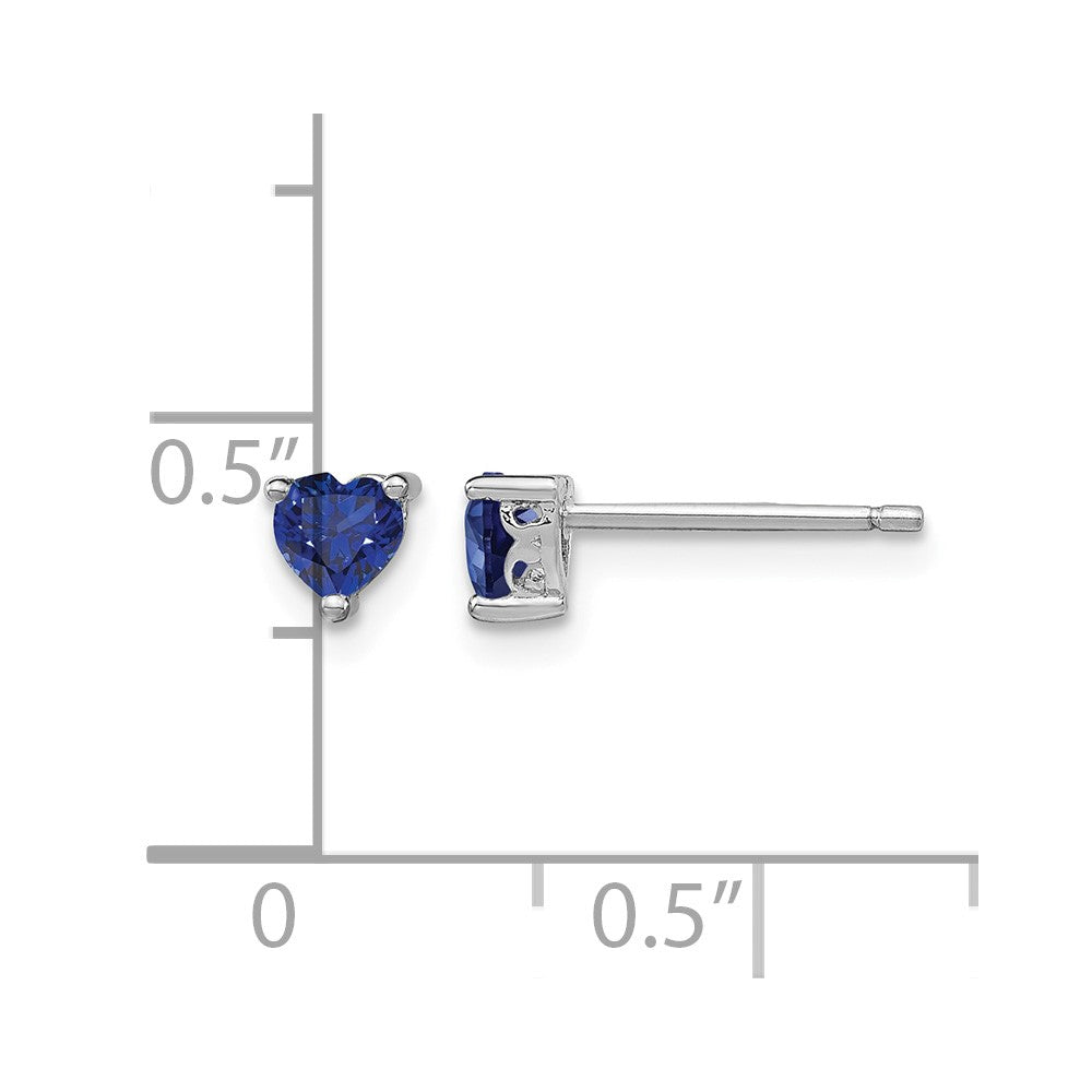 Sterling Silver Rhod-plated 4mm Heart Created Sapphire Post Earrings