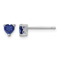 Sterling Silver Rhod-plated 4mm Heart Created Sapphire Post Earrings