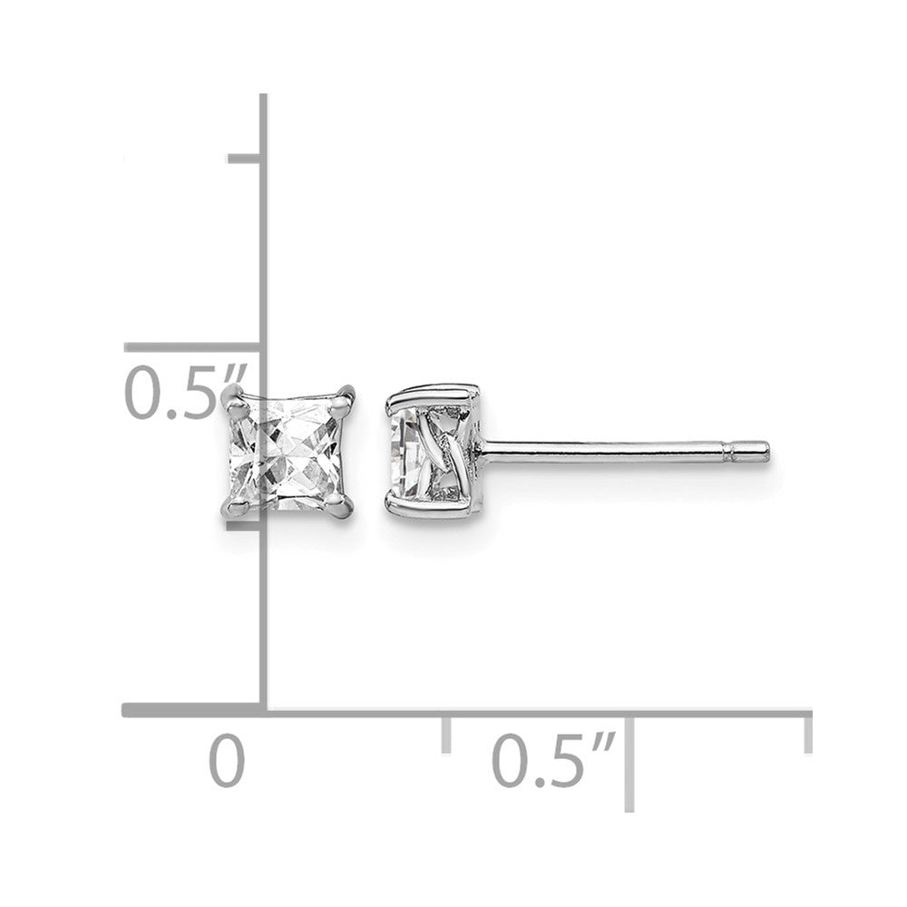 Sterling Silver Rhodium-plated 4mm Princess White Topaz Post Earrings