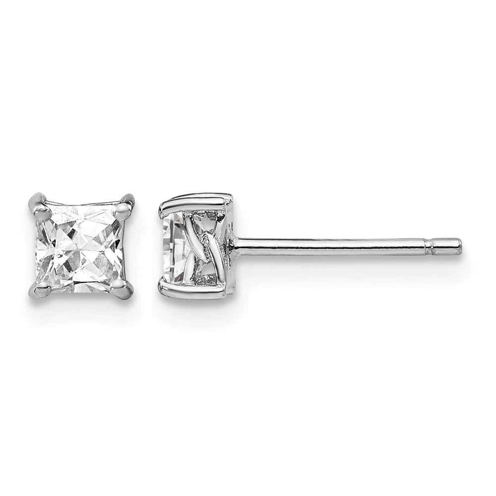 Sterling Silver Rhodium-plated 4mm Princess White Topaz Post Earrings