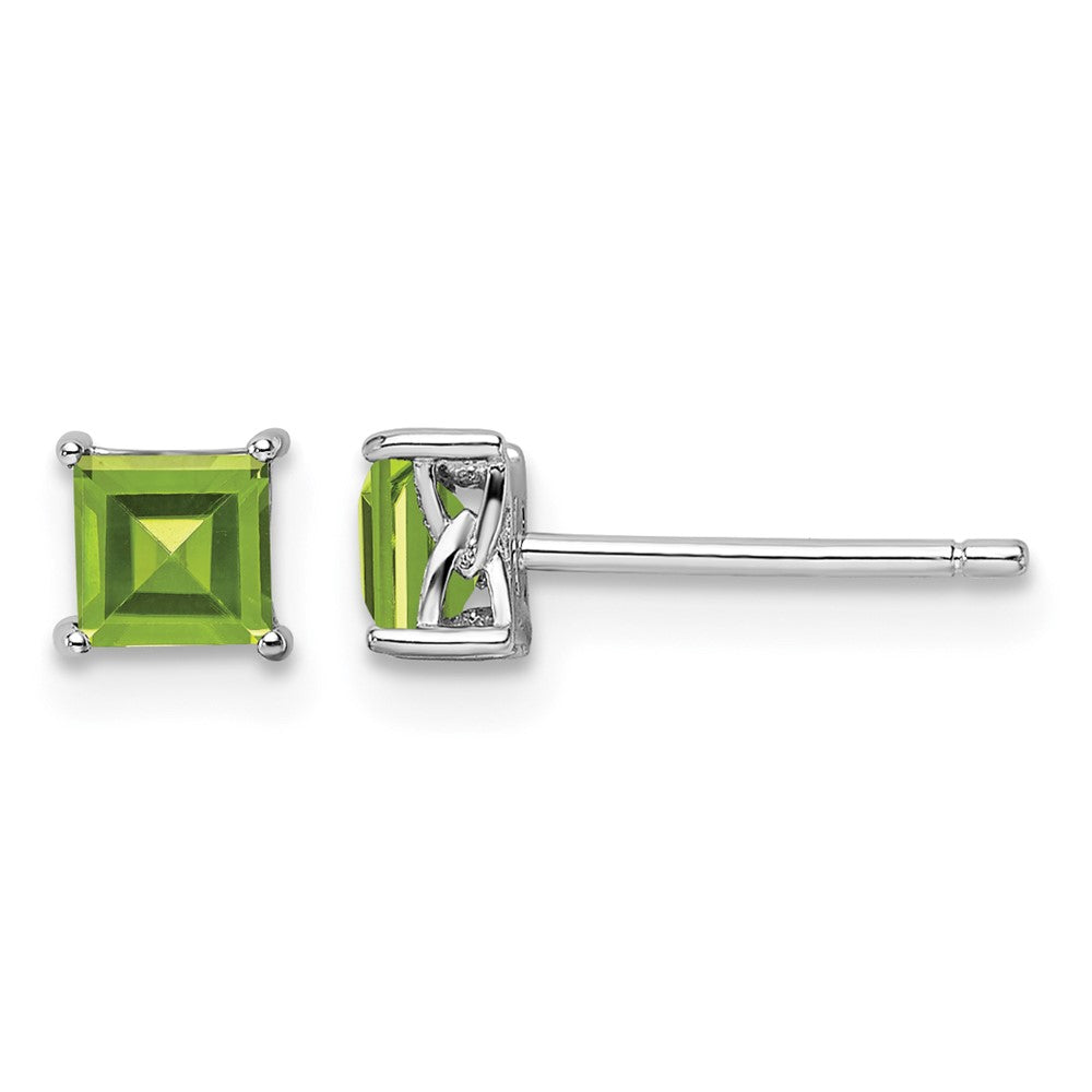 Sterling Silver Rhodium-plated 4mm Princess Peridot Post Earrings