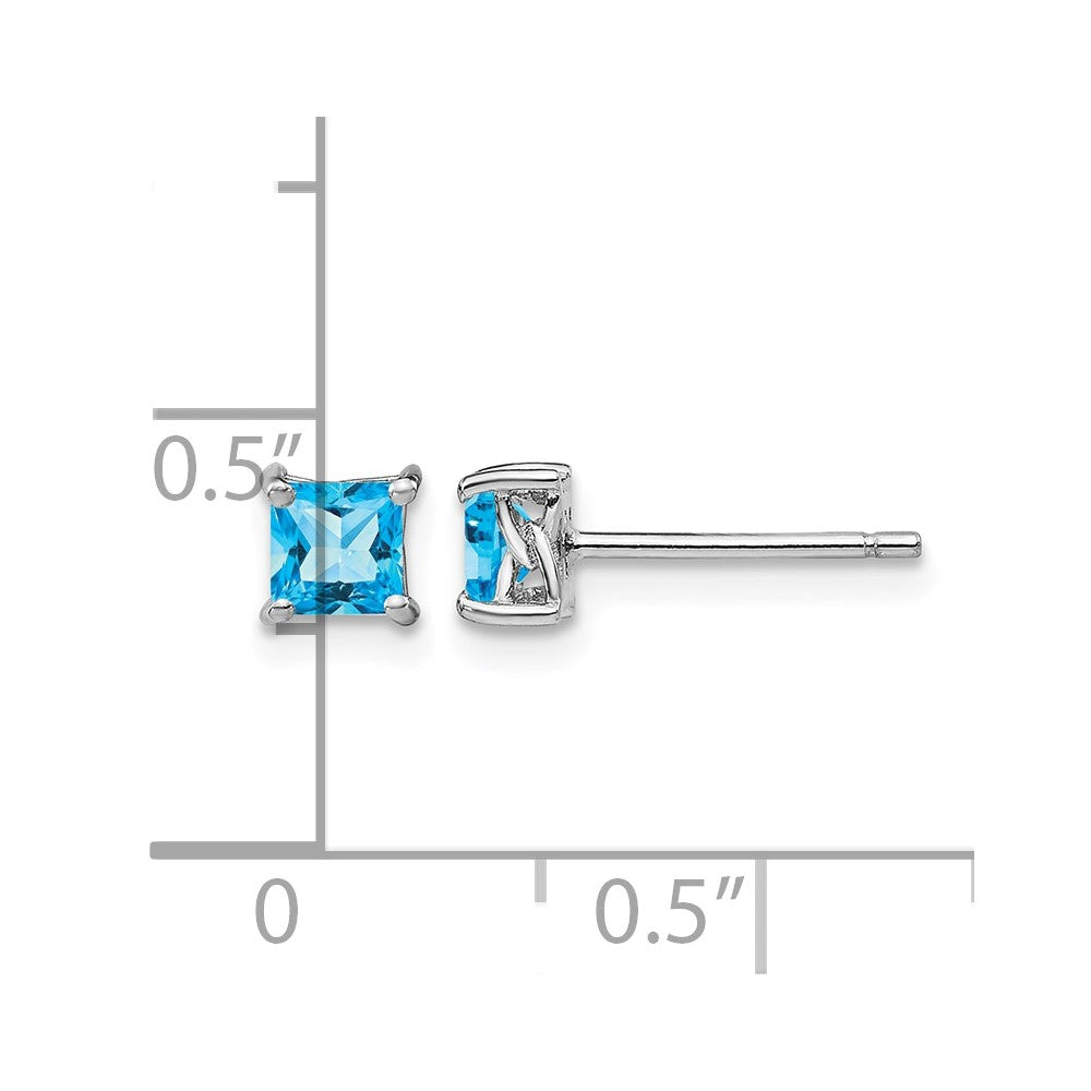 Sterling Silver Rhod-pltd 4mm Princess Swiss Blue Topaz Post Earrings