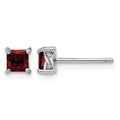 Sterling Silver Rhodium-plated 4mm Princess Garnet Post Earrings