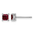 Sterling Silver Rhod-pltd 4mm Princess Created Ruby Post Earrings