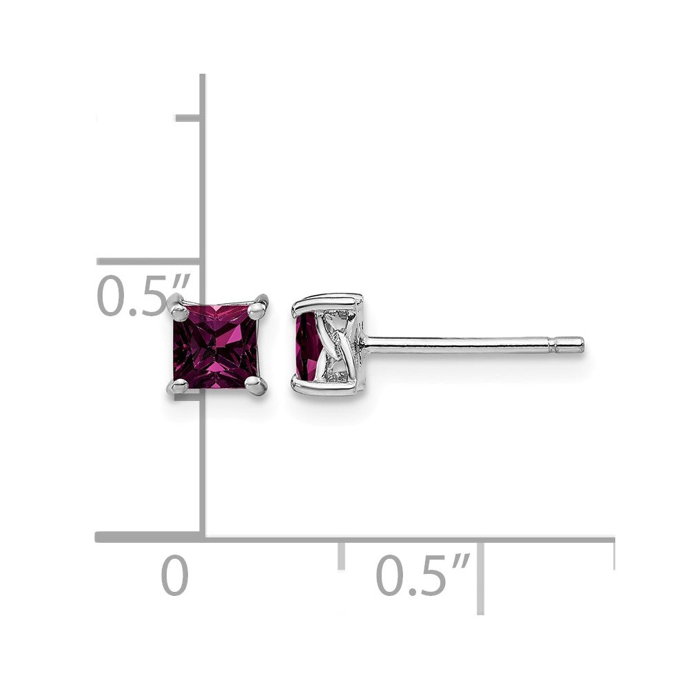 Sterling Silver Rhod-pltd 4mm Princess Rhodolite Garnet Post Earrings