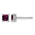 Sterling Silver Rhod-pltd 4mm Princess Rhodolite Garnet Post Earrings