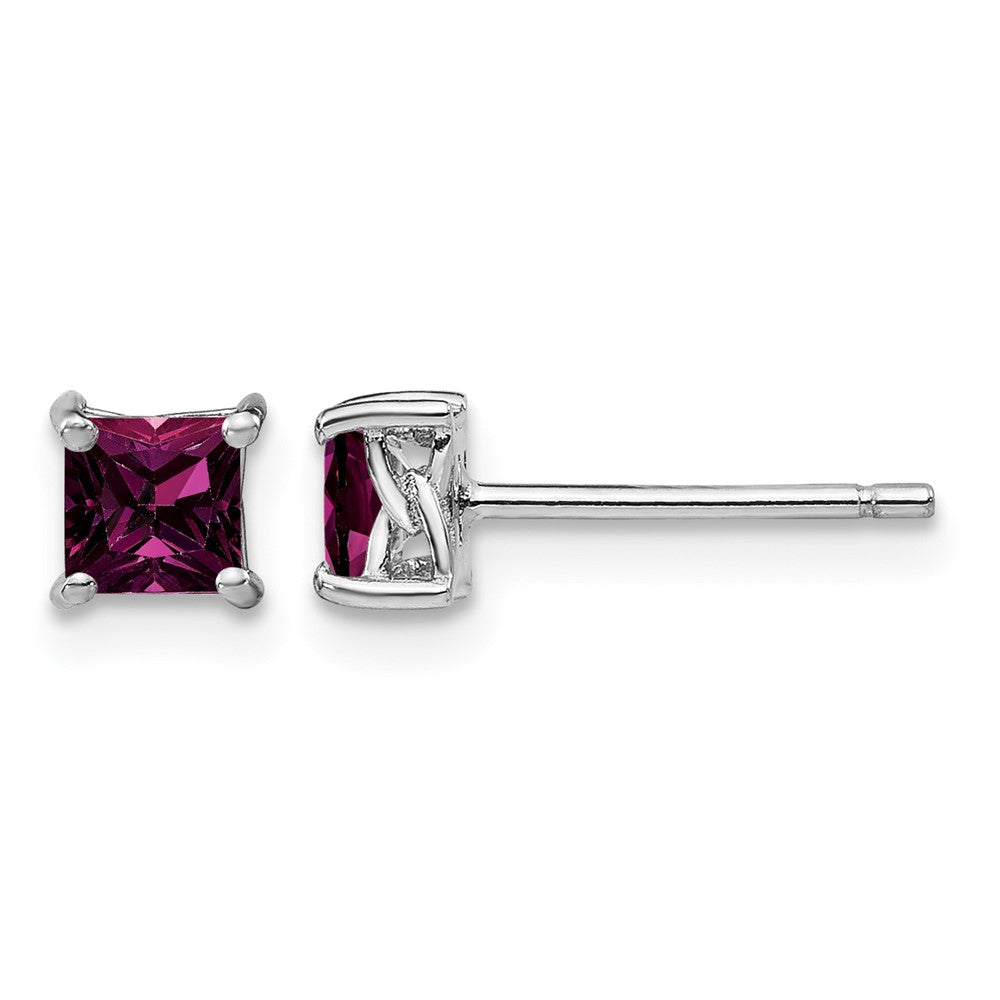 Sterling Silver Rhod-pltd 4mm Princess Rhodolite Garnet Post Earrings