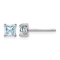 Sterling Silver Rhodium-plated 4mm Princess Aquamarine Post Earrings