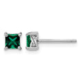 Sterling Silver Rhod-pltd 4mm Princess Created Emerald Post Earrings