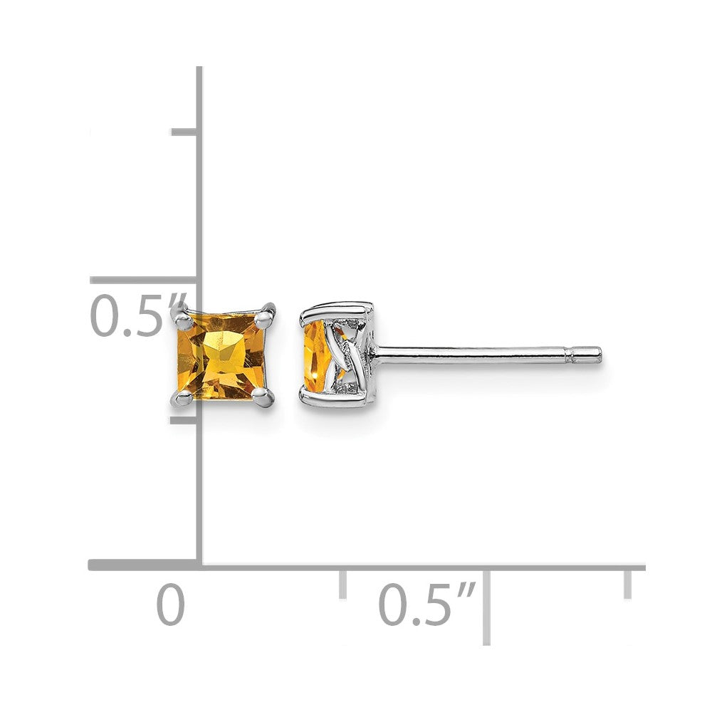 Sterling Silver Rhodium-plated 4mm Princess Citrine Post Earrings
