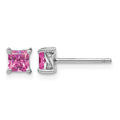Sterling Silver Rhod-pltd 4mm Princess Cr. Pink Sapphire Post Earrings