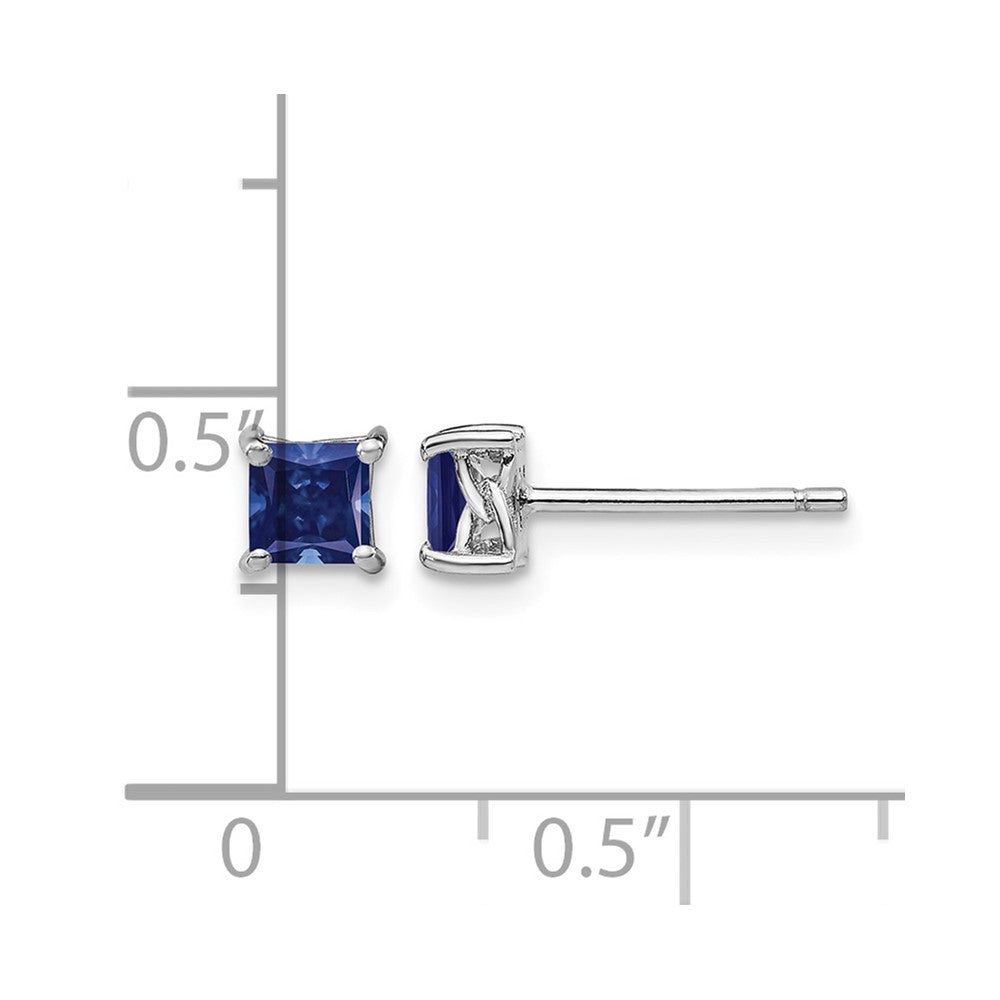 Sterling Silver Rhod-pltd 4mm Princess Created Sapphire Post Earrings
