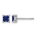 Sterling Silver Rhod-pltd 4mm Princess Created Sapphire Post Earrings