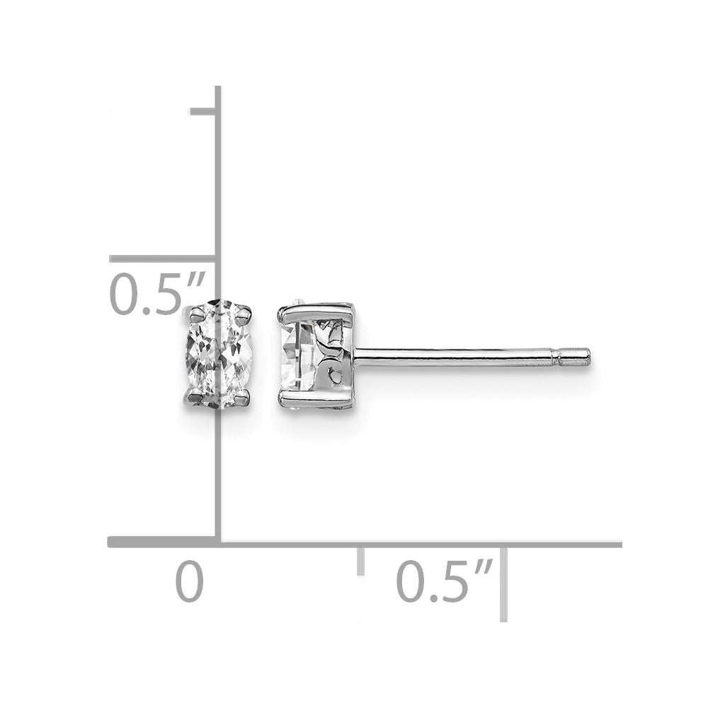 Sterling Silver Rhodium-plated 5x3mm Oval White Topaz Post Earrings