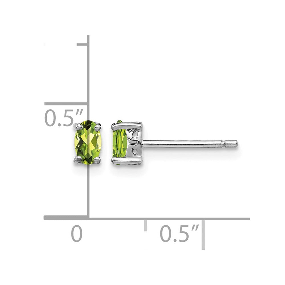 Sterling Silver Rhodium-plated 5x3mm Oval Peridot Post Earrings