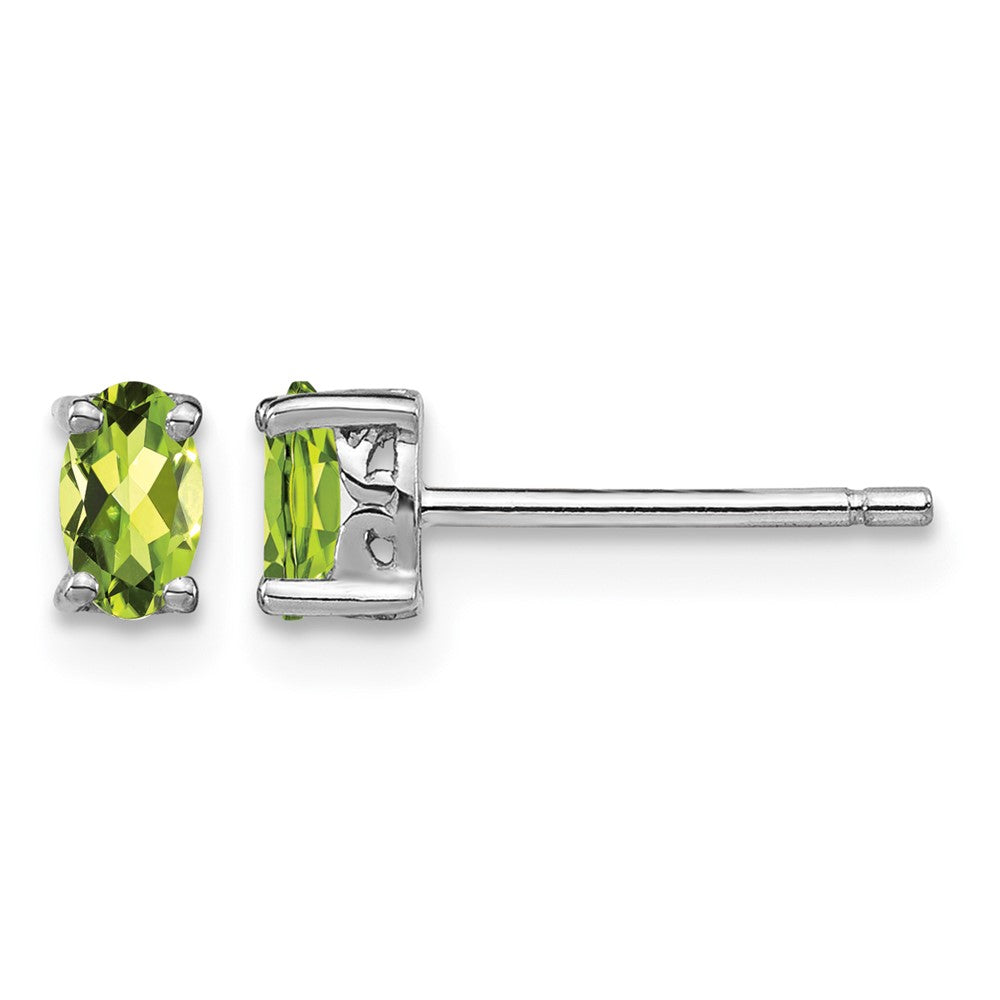 Sterling Silver Rhodium-plated 5x3mm Oval Peridot Post Earrings