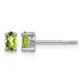 Sterling Silver Rhodium-plated 5x3mm Oval Peridot Post Earrings