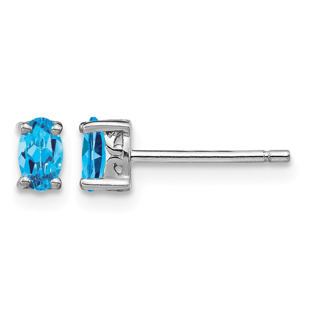 Sterling Silver Rhodium-plated 5x3mm Oval Swiss Blue Topaz Post Earrings