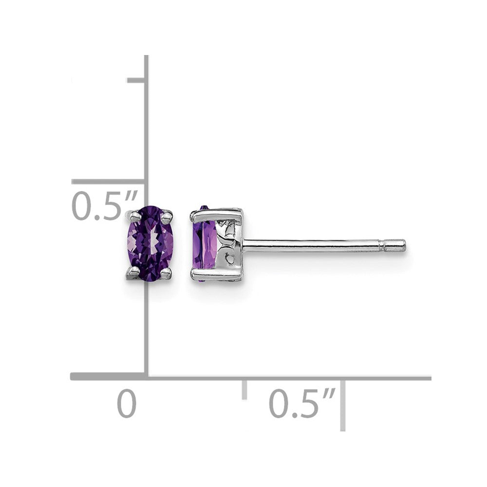 Sterling Silver Rhodium-plated 5x3mm Oval Amethyst Post Earrings