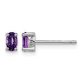 Sterling Silver Rhodium-plated 5x3mm Oval Amethyst Post Earrings