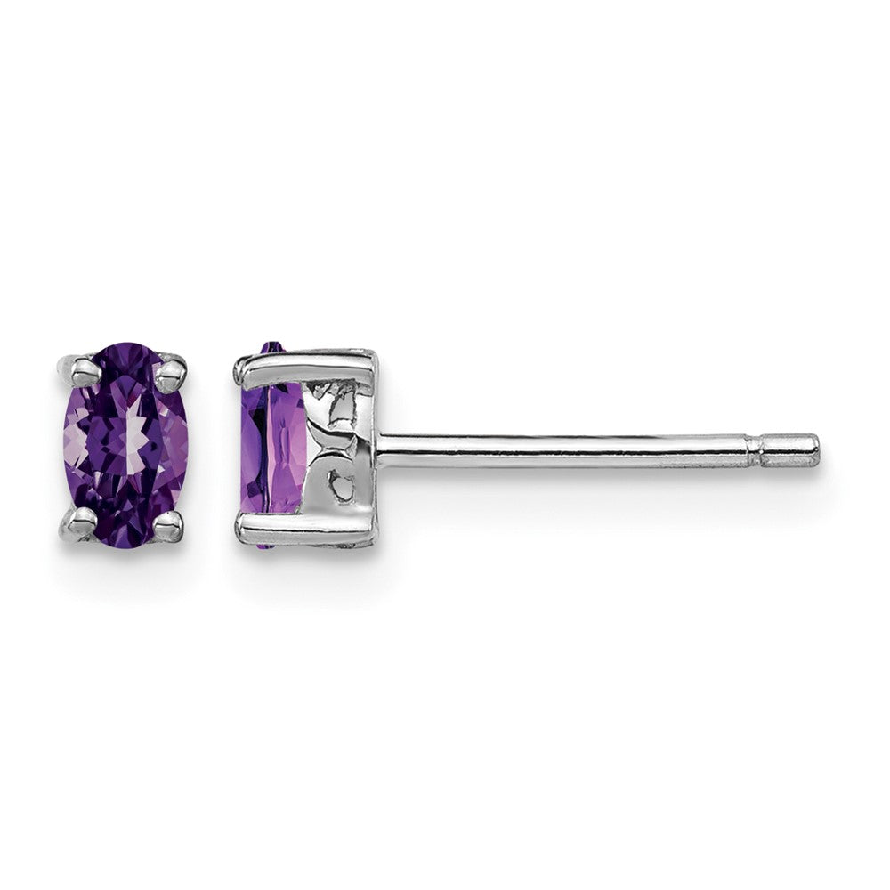 Sterling Silver Rhodium-plated 5x3mm Oval Amethyst Post Earrings