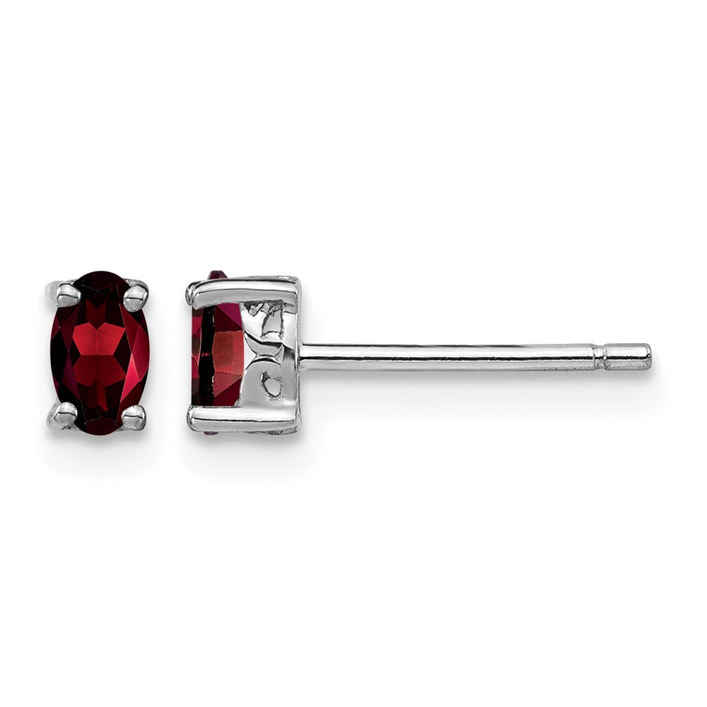 Sterling Silver Rhodium-plated 5x3mm Oval Garnet Post Earrings