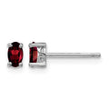 Sterling Silver Rhodium-plated 5x3mm Oval Garnet Post Earrings