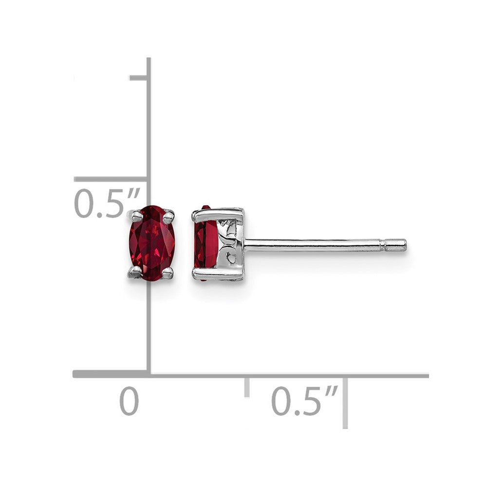 Sterling Silver Rhodium-plated 5x3mm Oval Created Ruby Post Earrings