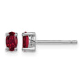 Sterling Silver Rhodium-plated 5x3mm Oval Created Ruby Post Earrings