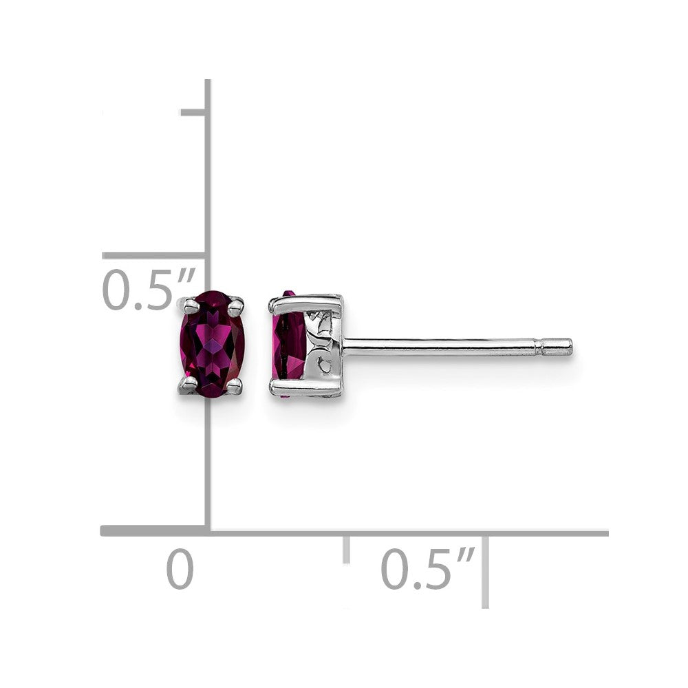 Sterling Silver Rhodium-plated 5x3mm Oval Rhodolite Garnet Post Earrings
