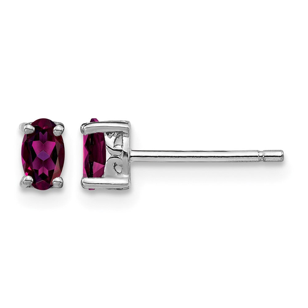 Sterling Silver Rhodium-plated 5x3mm Oval Rhodolite Garnet Post Earrings
