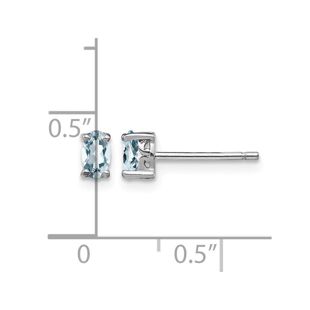 Sterling Silver Rhodium-plated 5x3mm Oval Aquamarine Post Earrings
