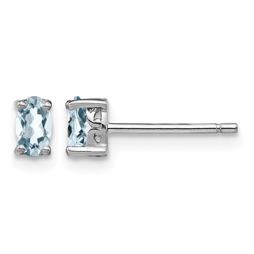 Sterling Silver Rhodium-plated 5x3mm Oval Aquamarine Post Earrings