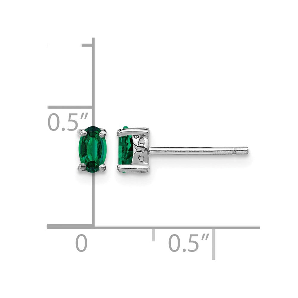 Sterling Silver Rhodium-plated 5x3mm Oval Created Emerald Post Earrings