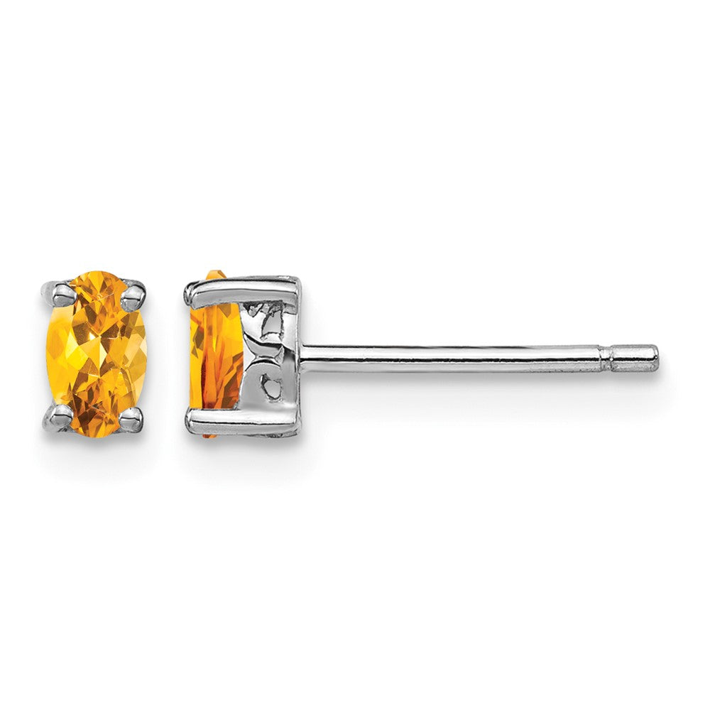 Sterling Silver Rhodium-plated 5x3mm Oval Citrine Post Earrings