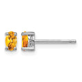 Sterling Silver Rhodium-plated 5x3mm Oval Citrine Post Earrings