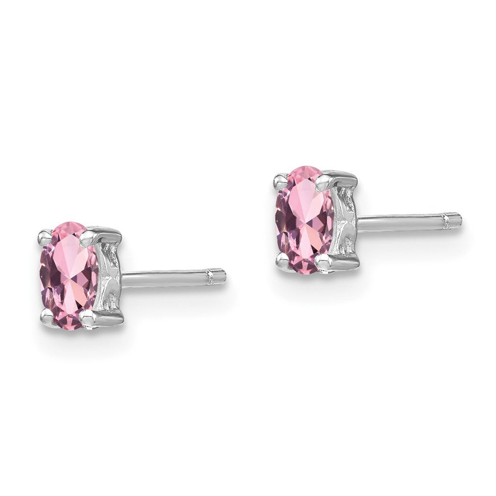 Sterling Silver Rhodium-plated 5x3mm Oval Cr. Pink Sapphire Post Earrings