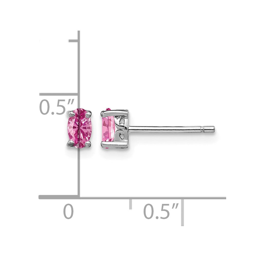 Sterling Silver Rhodium-plated 5x3mm Oval Cr. Pink Sapphire Post Earrings